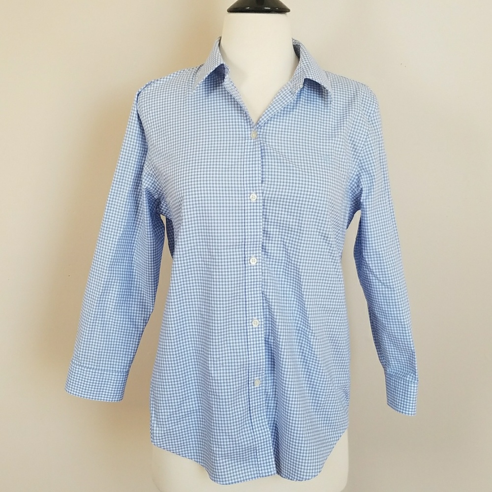 Lauren Ralph Lauren Blue & White Gingham Shirt Med